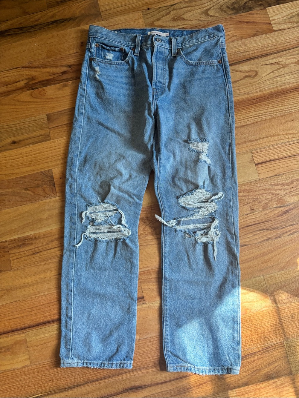 Levi's Light Blue Distressed Straight Leg Jeans